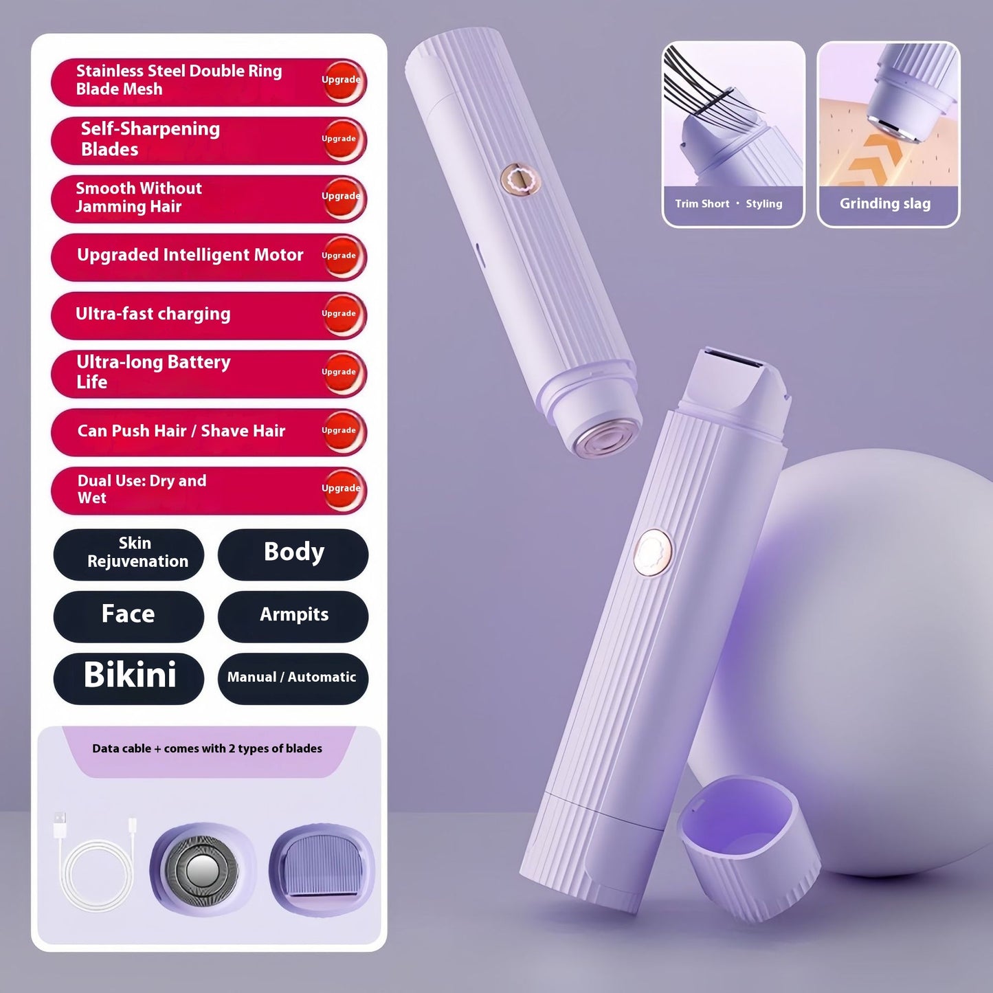 Portable Wireless Charging Lady Shaver Double-headed Electric Hair Removal Device