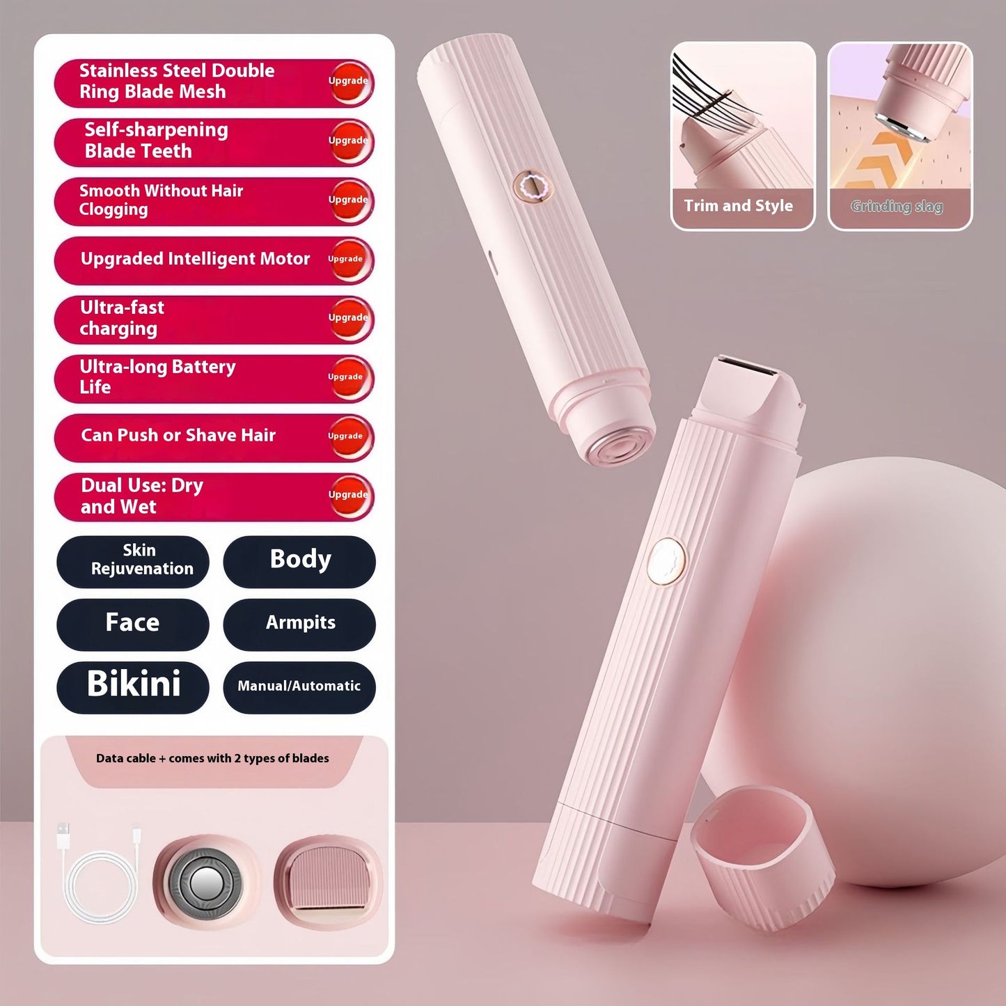 Portable Wireless Charging Lady Shaver Double-headed Electric Hair Removal Device