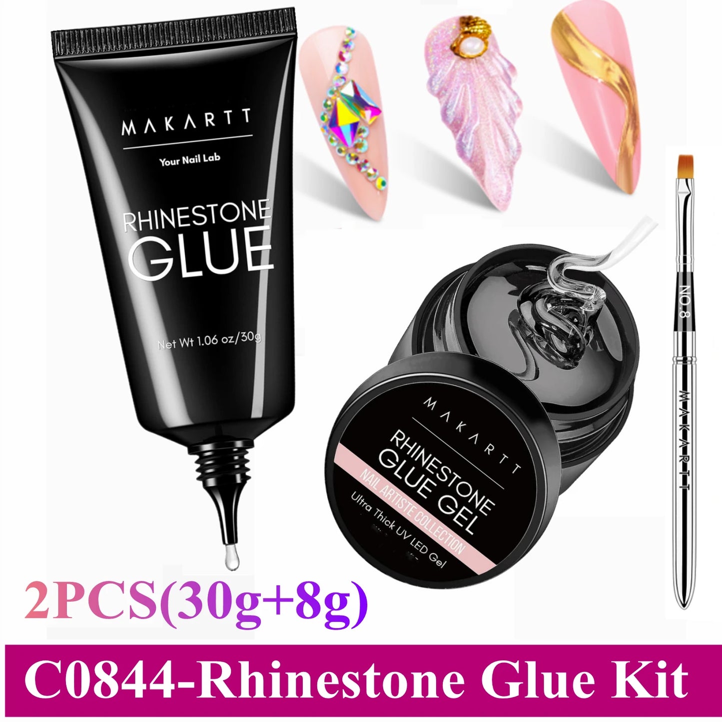 Makartt Nail Rhinestone Glue with 3D Nail Gel Kit, Nail Charm Glue Super Strong Gel Nail Glue for Nail, 3D Sculpting Gel