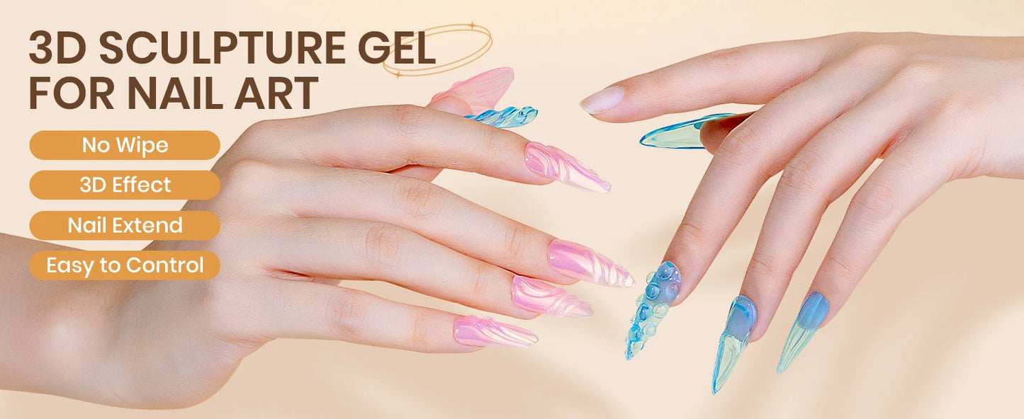 Makartt Nail Rhinestone Glue with 3D Nail Gel Kit, Nail Charm Glue Super Strong Gel Nail Glue for Nail, 3D Sculpting Gel