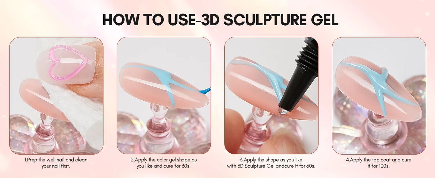 Makartt Nail Rhinestone Glue with 3D Nail Gel Kit, Nail Charm Glue Super Strong Gel Nail Glue for Nail, 3D Sculpting Gel