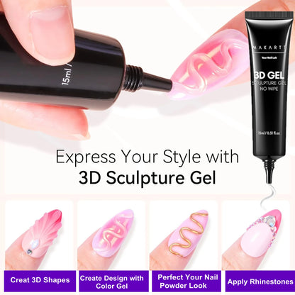 Makartt Nail Rhinestone Glue with 3D Nail Gel Kit, Nail Charm Glue Super Strong Gel Nail Glue for Nail, 3D Sculpting Gel
