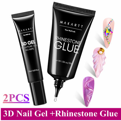 Makartt Nail Rhinestone Glue with 3D Nail Gel Kit, Nail Charm Glue Super Strong Gel Nail Glue for Nail, 3D Sculpting Gel