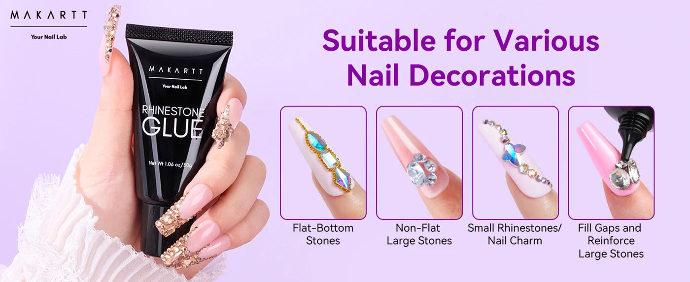 Makartt Nail Rhinestone Glue with 3D Nail Gel Kit, Nail Charm Glue Super Strong Gel Nail Glue for Nail, 3D Sculpting Gel