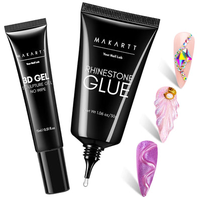 Makartt Nail Rhinestone Glue with 3D Nail Gel Kit, Nail Charm Glue Super Strong Gel Nail Glue for Nail, 3D Sculpting Gel