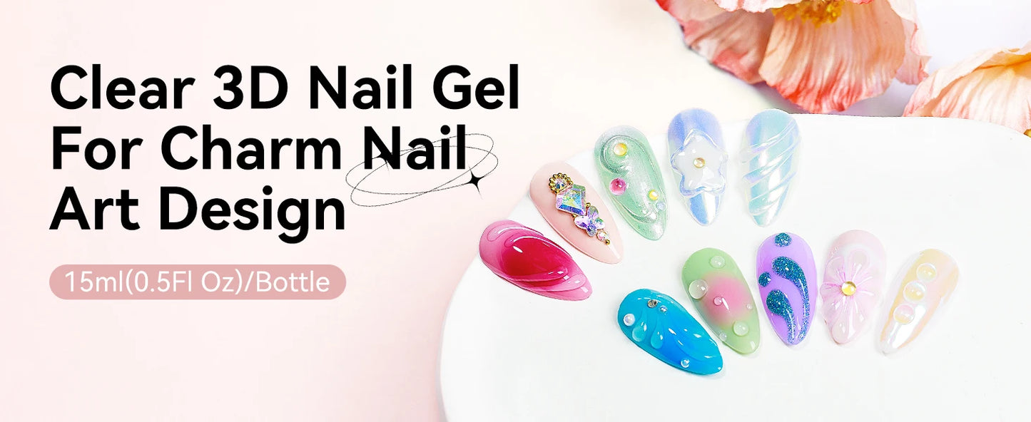 Makartt Nail Rhinestone Glue with 3D Nail Gel Kit, Nail Charm Glue Super Strong Gel Nail Glue for Nail, 3D Sculpting Gel