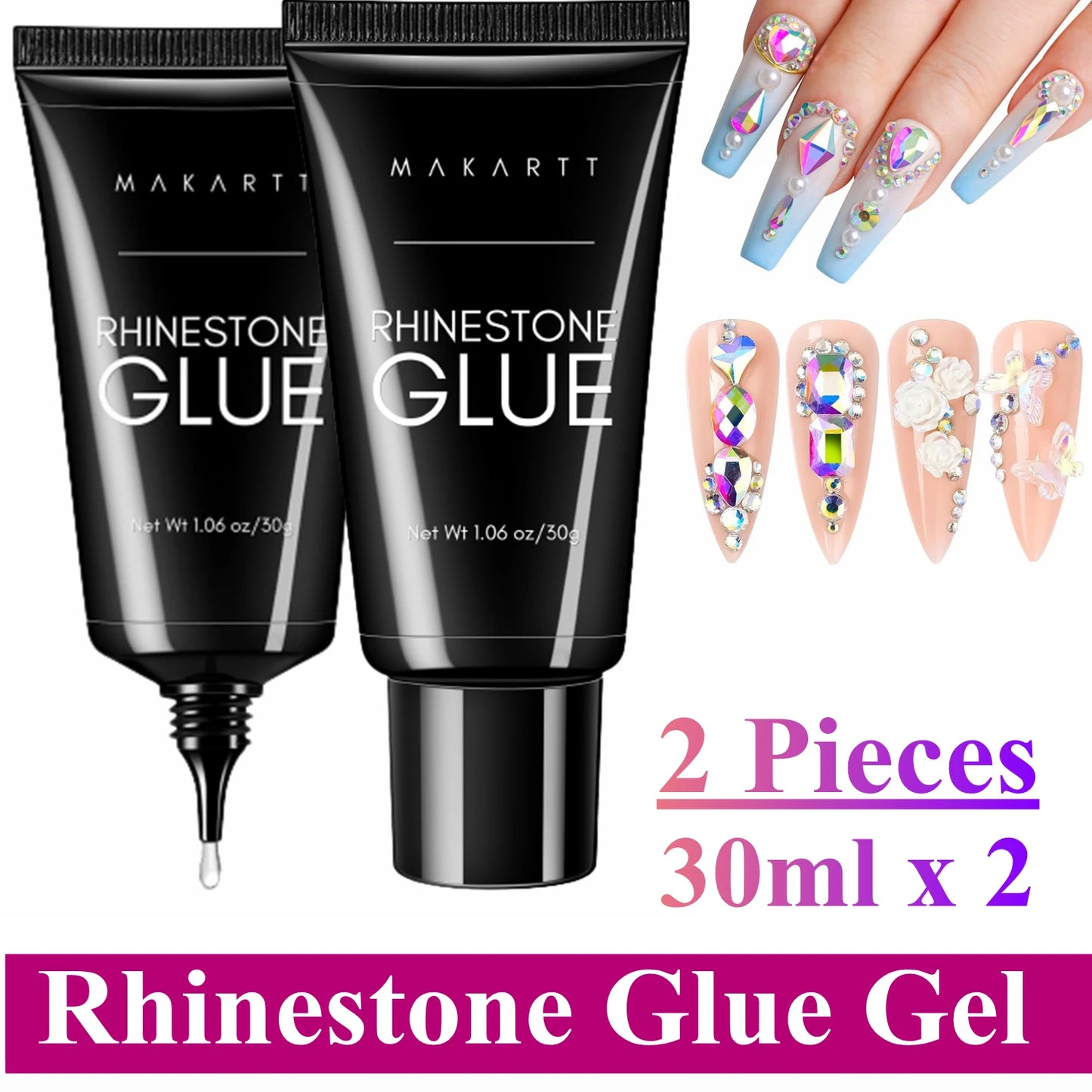 Makartt Nail Rhinestone Glue with 3D Nail Gel Kit, Nail Charm Glue Super Strong Gel Nail Glue for Nail, 3D Sculpting Gel