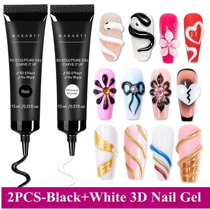 Makartt Nail Rhinestone Glue with 3D Nail Gel Kit, Nail Charm Glue Super Strong Gel Nail Glue for Nail, 3D Sculpting Gel