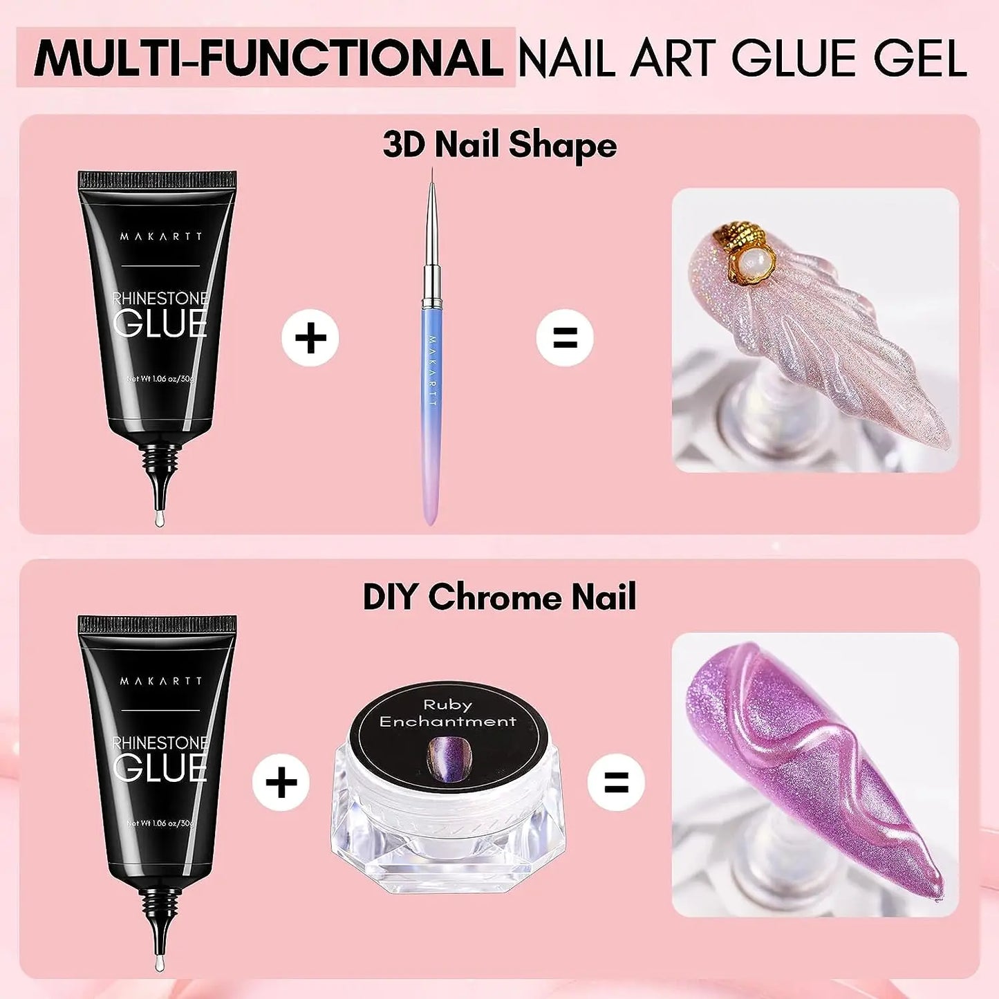 Makartt Nail Rhinestone Glue with 3D Nail Gel Kit, Nail Charm Glue Super Strong Gel Nail Glue for Nail, 3D Sculpting Gel