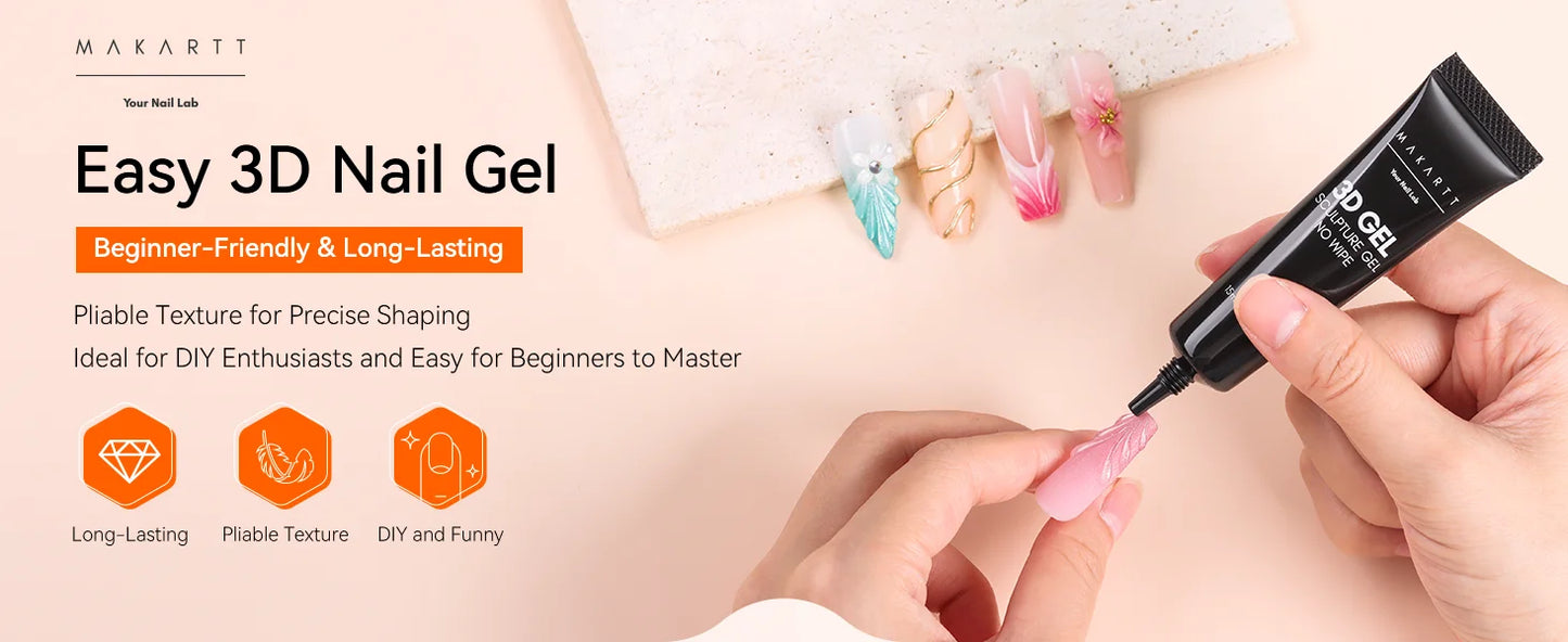 Makartt Nail Rhinestone Glue with 3D Nail Gel Kit, Nail Charm Glue Super Strong Gel Nail Glue for Nail, 3D Sculpting Gel