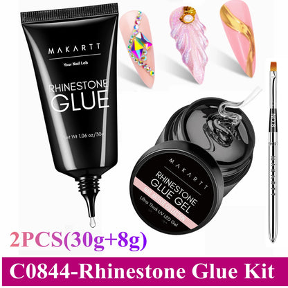 Makartt Nail Rhinestone Glue with 3D Nail Gel Kit, Nail Charm Glue Super Strong Gel Nail Glue for Nail, 3D Sculpting Gel