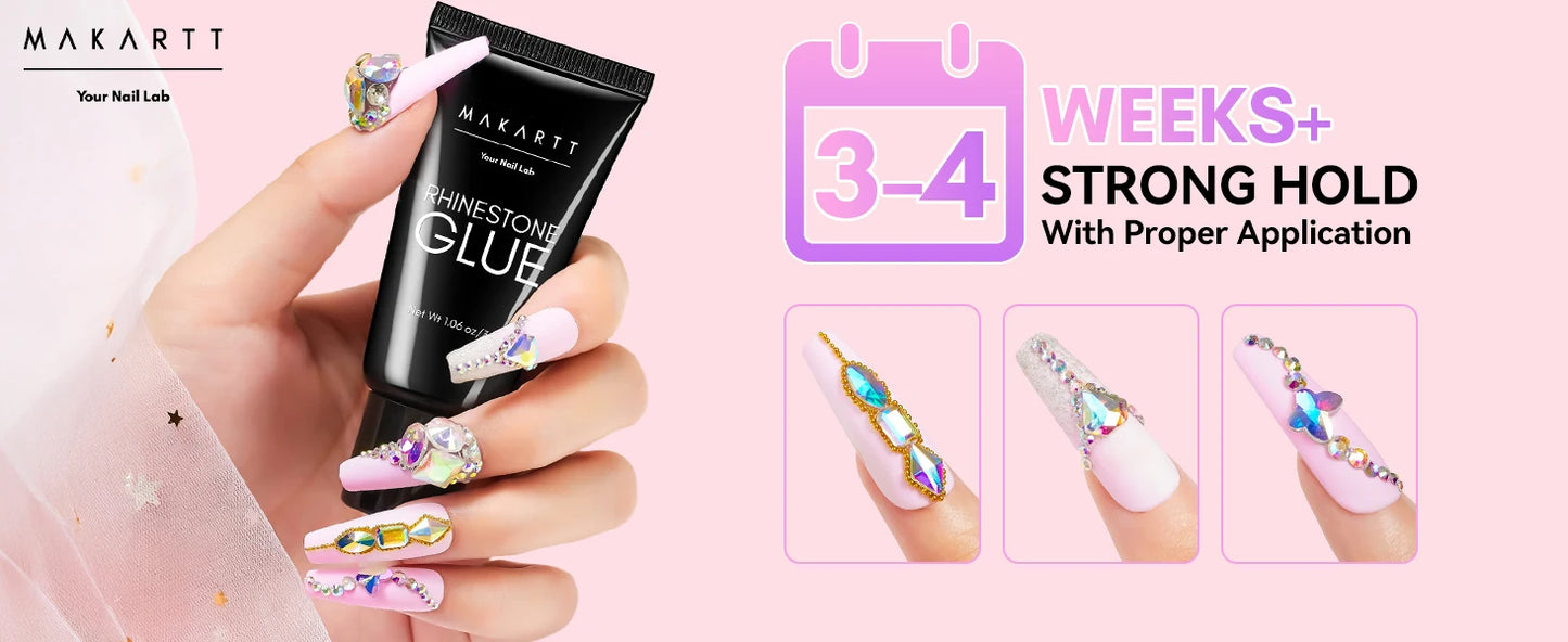 Makartt Nail Rhinestone Glue with 3D Nail Gel Kit, Nail Charm Glue Super Strong Gel Nail Glue for Nail, 3D Sculpting Gel